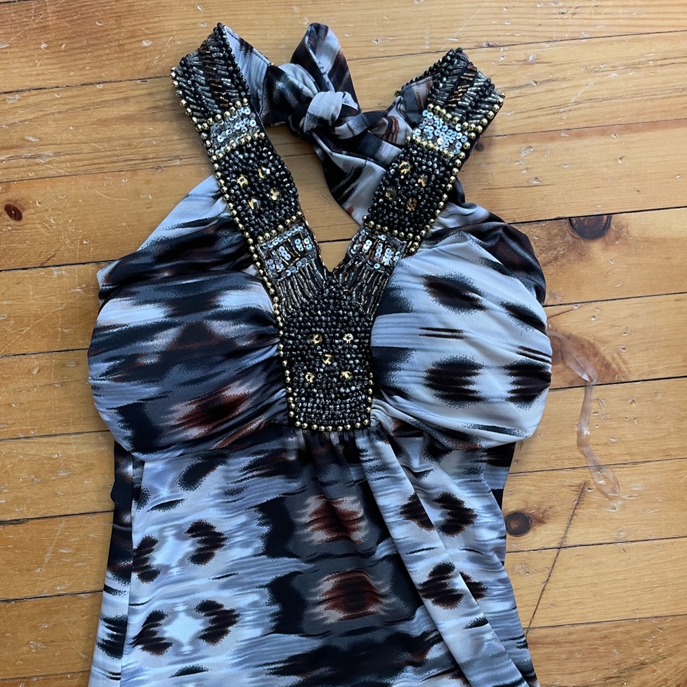 Charlotte Russe Gray, Black, and Brown Halter Shirt size XSmall